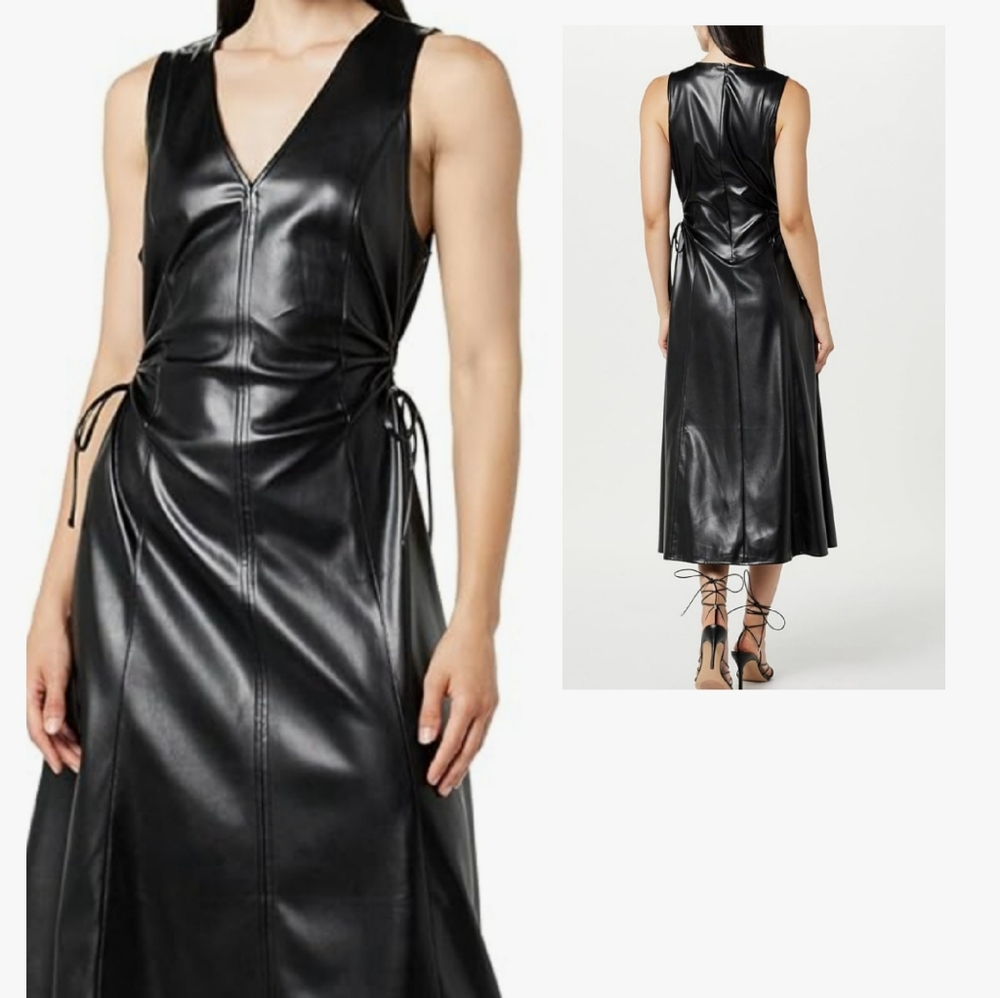 Vegan Leather Dress Black Sleeveless Dress